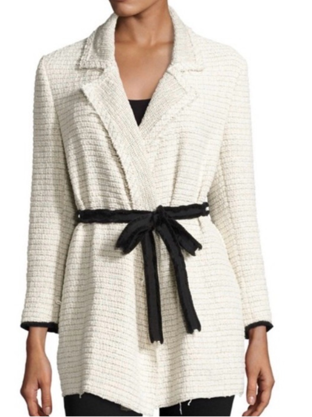 Theory Clairene R Carson Tweed Belted Jacket Ivory Multi Petite
